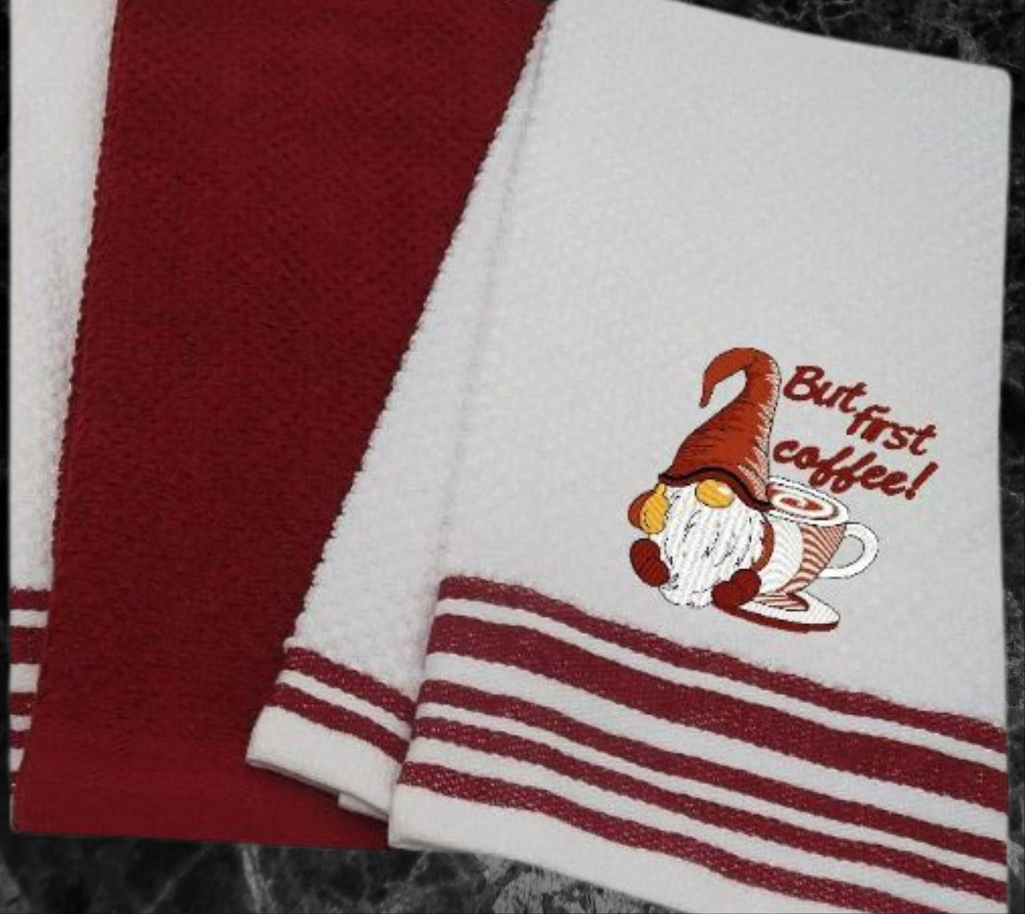 But First Coffee Gnome Custom Kitchen Towel